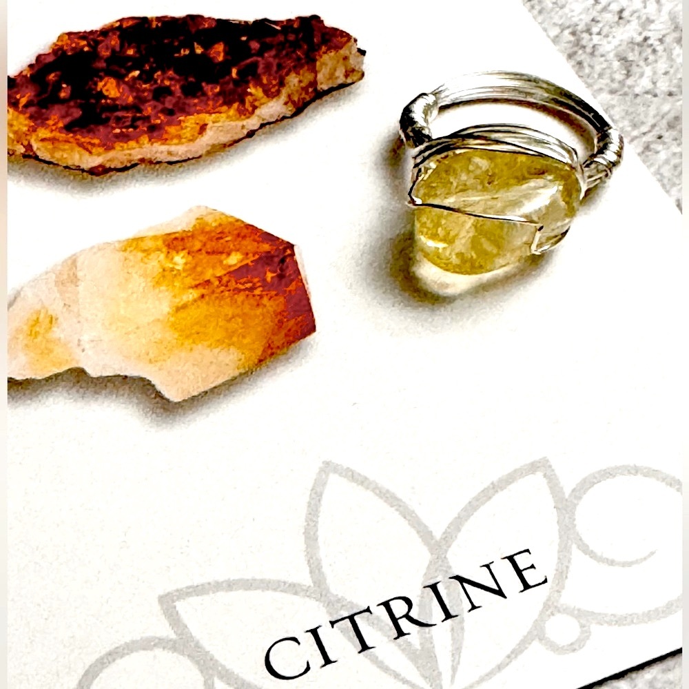Citrine Cabochon silver wire wrapped Ring size 8